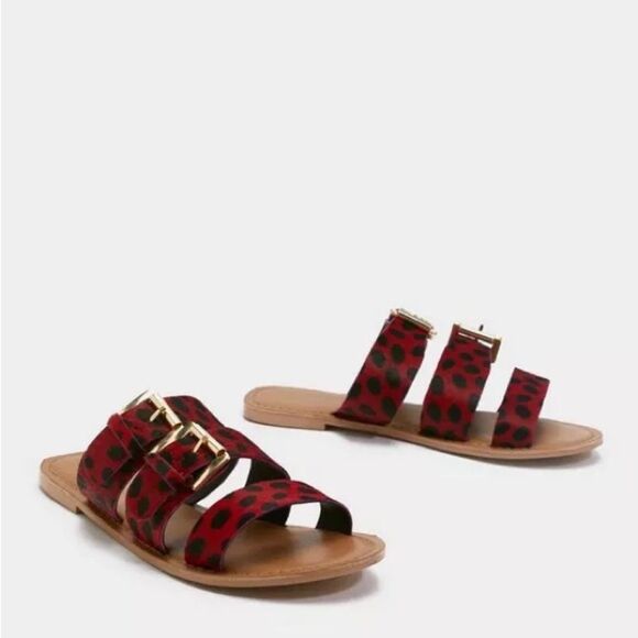 Nasty Gal Call of the Wild Sandal Women's 6 Slide Shoe Faux Fur Red & Black - Picture 1 of 5
